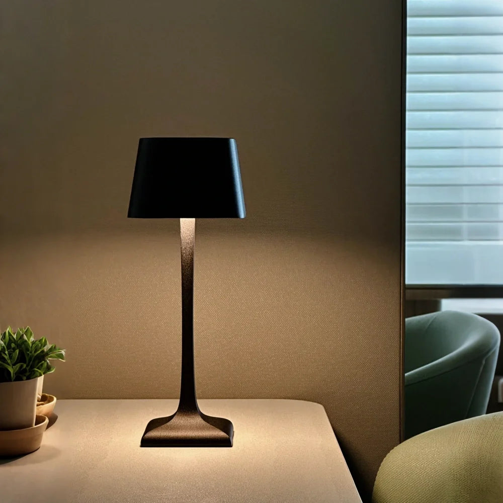 Cordless Table Lamp, Aluminium, 26 x 10 x 10 cm | Dimmable, Waterproof IP54, 14-16 Hour Battery | Black, White or Black and Gold