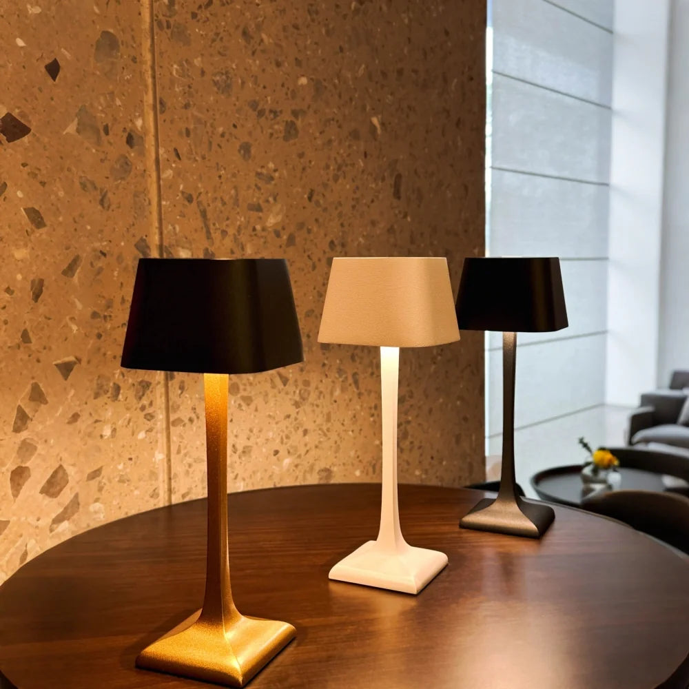 Cordless Table Lamp, Aluminium, 26 x 10 x 10 cm | Dimmable, Waterproof IP54, 14-16 Hour Battery | Black, White or Black and Gold