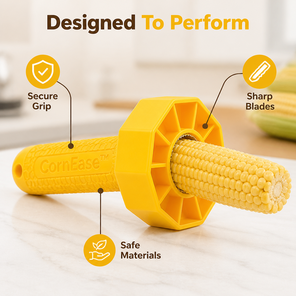 Corn Kernel Remover Stainless Steel Blade | Ergonomic Non-Slip Grip | Fast Mess-Free Corn Stripping Tool for Kitchen