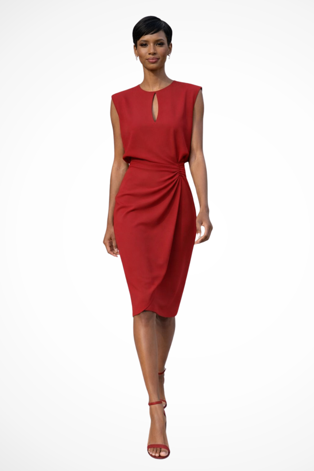 Cressida | Women's Midi Dress – Ruched Wrap Design with Keyhole Neckline 5