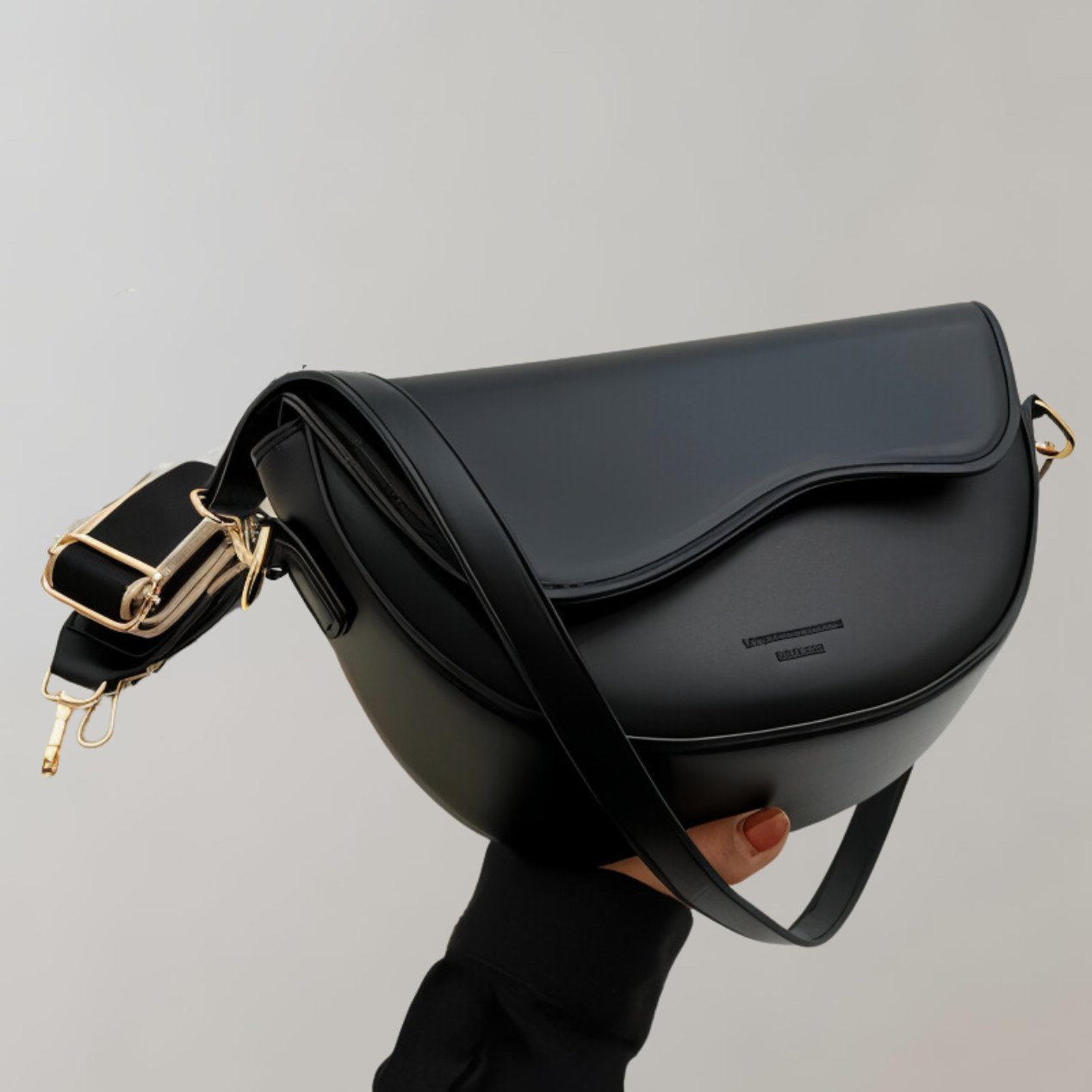 Crossbody Bag - Vegan Leather with Curved Flap Design