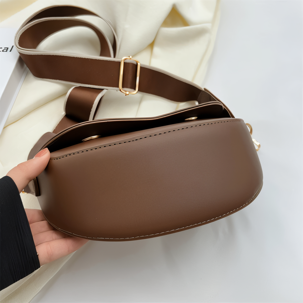 Crossbody Bag - Vegan Leather with Curved Flap Design