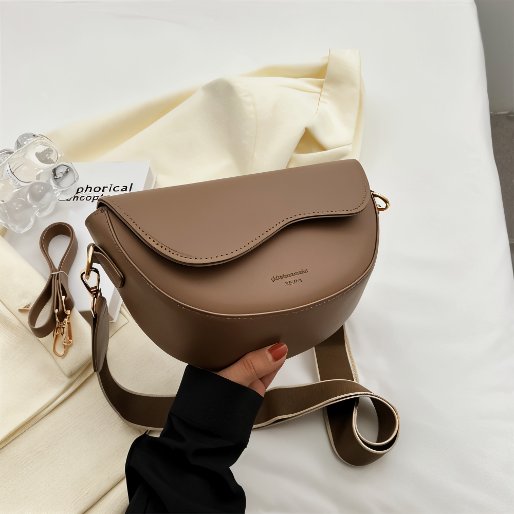 Crossbody Bag - Vegan Leather with Curved Flap Design