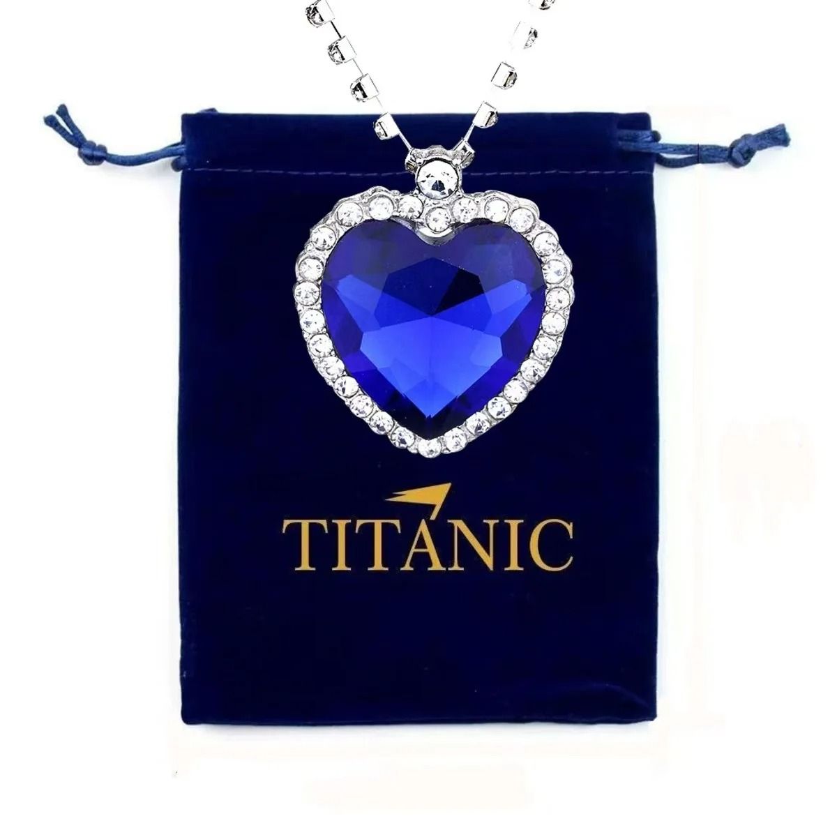 Crystal Heart Pendant Necklace | Navy Blue Centre Stone with Clear Crystal Halo | Comes with Velvet Gift Pouch