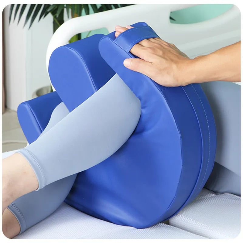 Curved Foam Knee Pillow with Handle, Wipeable PU Cover, Green / Blue