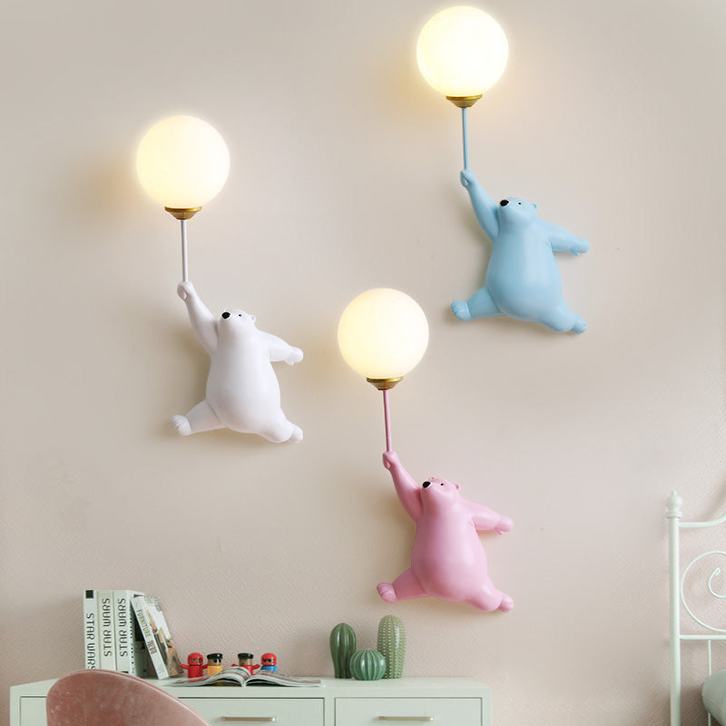 Cute Bear Wall Lamp | Balloon Globe Shade, Climbing Pose