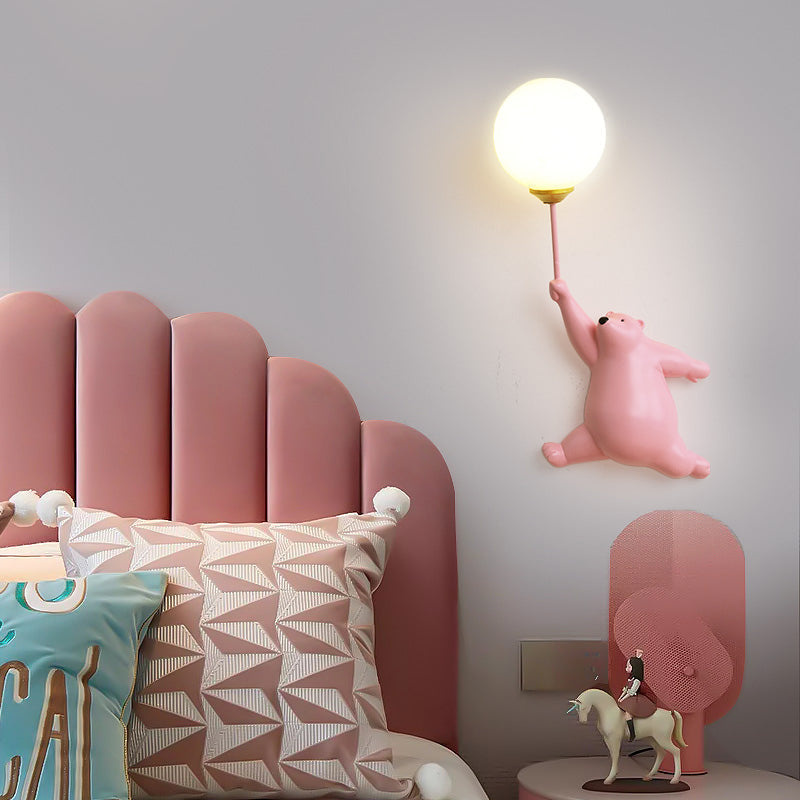 Cute Bear Wall Lamp | Balloon Globe Shade, Climbing Pose