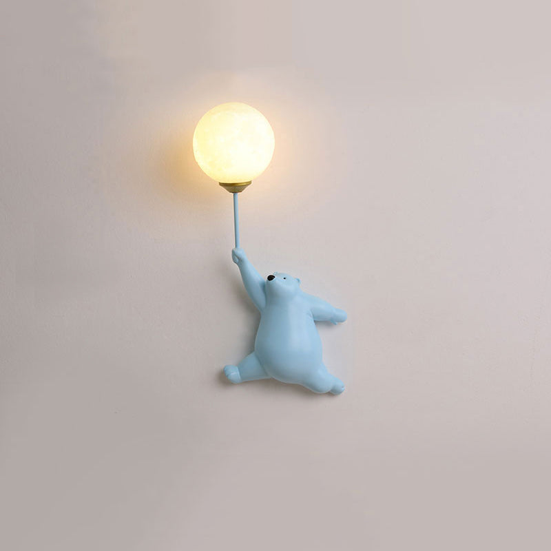 Cute Bear Wall Lamp | Balloon Globe Shade, Climbing Pose