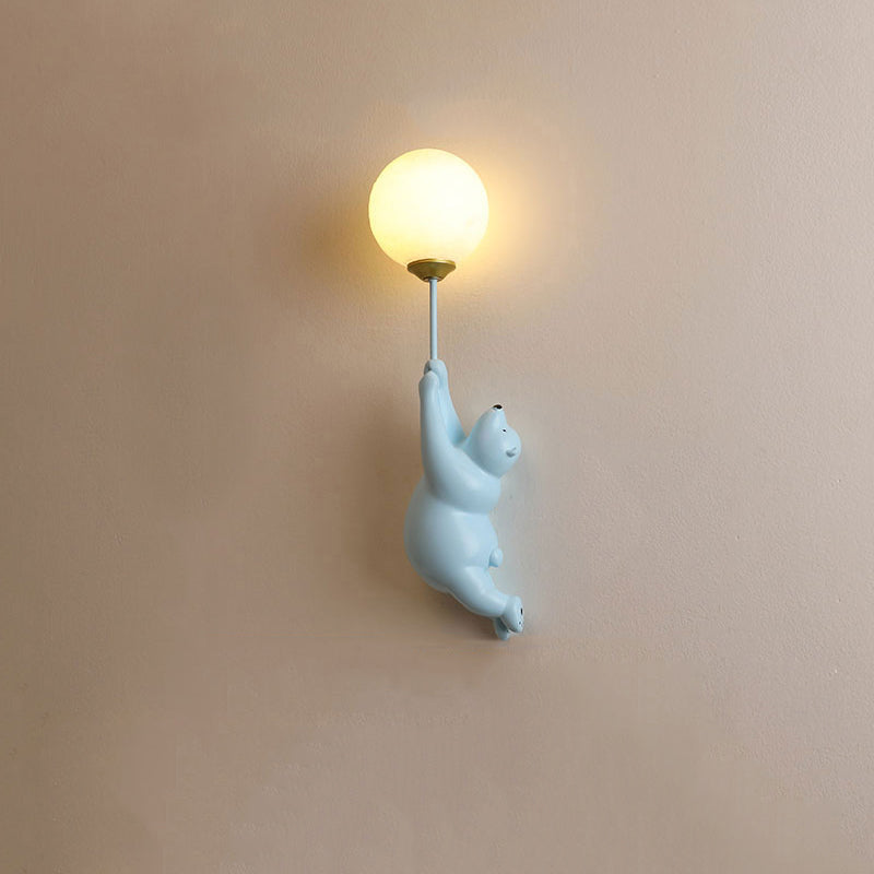 Cute Bear Wall Lamp | Balloon Globe Shade, Climbing Pose
