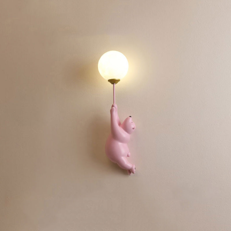 Cute Bear Wall Lamp | Balloon Globe Shade, Climbing Pose