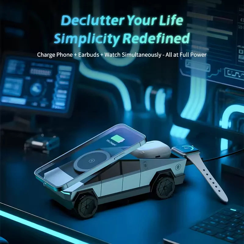 Cyberdock Wireless Charging Station | Pad Top, Four Wheels
