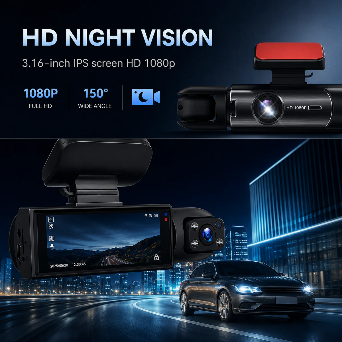 Dash Camera with 3 or 4 Lens Coverage | WiFi Streaming & Advanced Night Vision | 360° Surround Blind Spot Recording