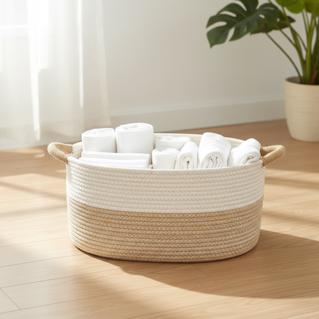 Decorative Storage Basket | Coiled Rope, Side Handles