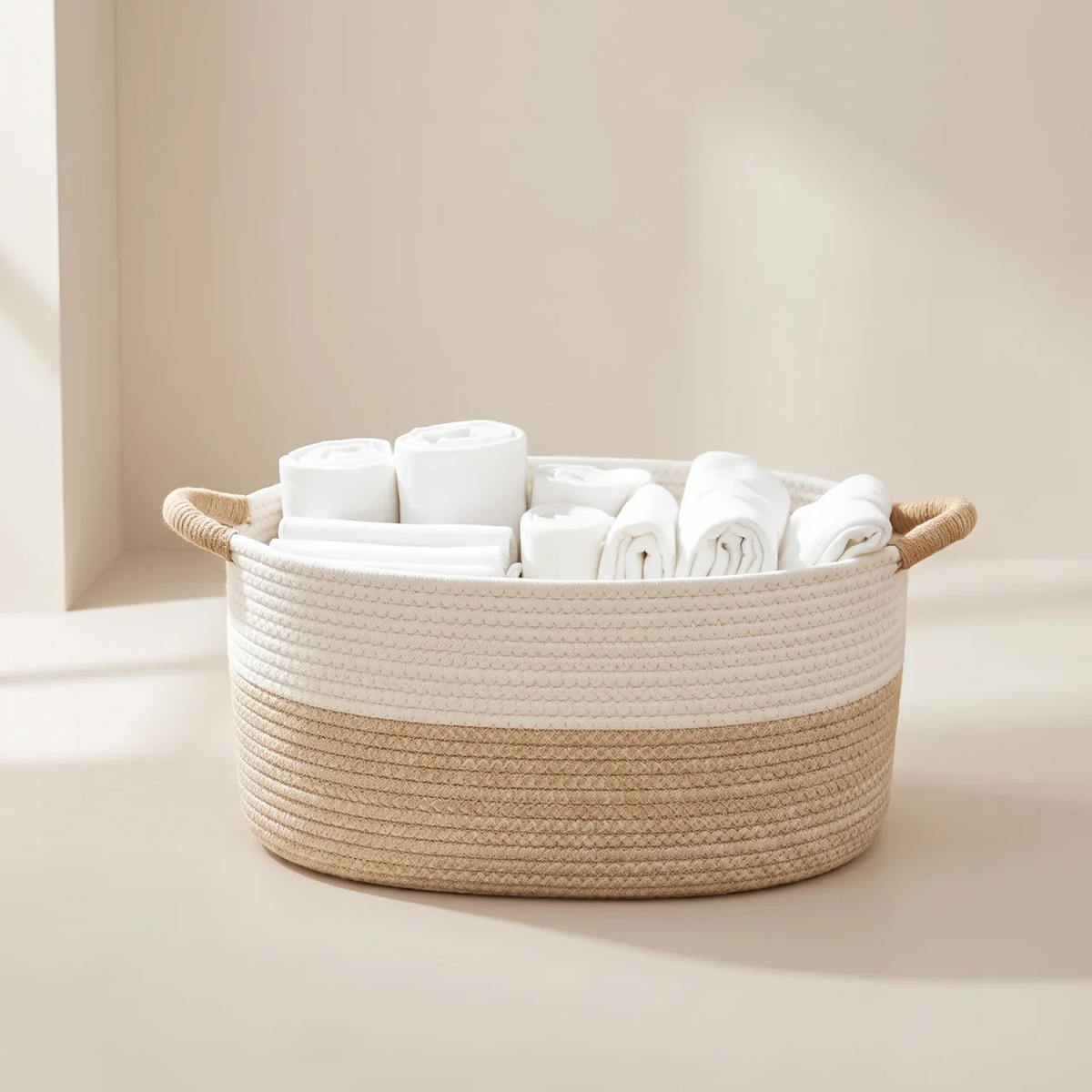Decorative Storage Basket | Coiled Rope, Side Handles