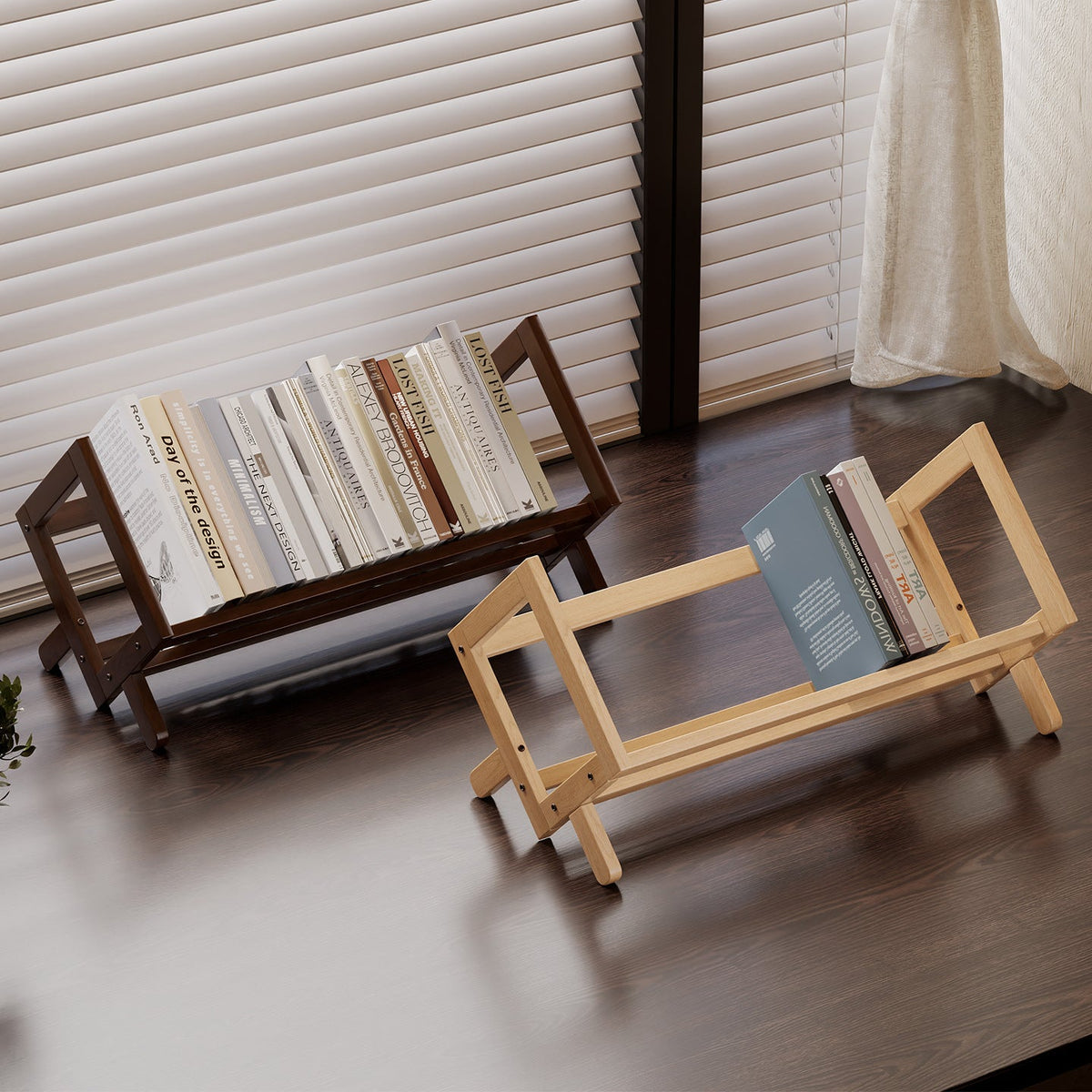 Desk Bookshelf Organizer | Open Slat Cradle On An X-Frame