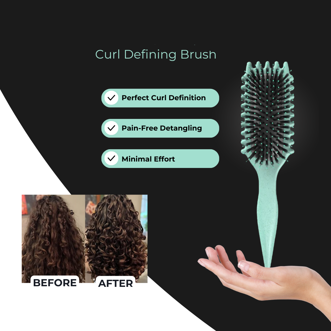 Detangling Curl Brush | Boar Bristle Grooves, Non-Slip Rubber Handle | Heat-Resistant, Frizz-Free Curl Styling Tool