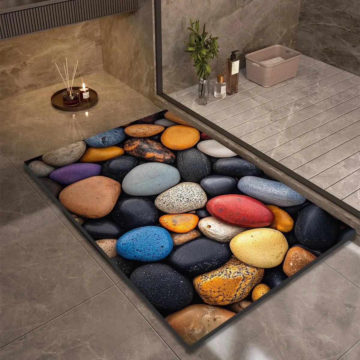 Diatomaceous Earth Bath Mat | Non-Slip Quick-Drying Pebble-Print Mat