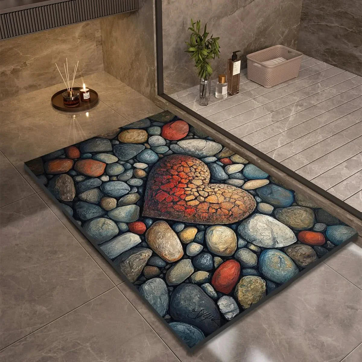 Diatomaceous Earth Bath Mat | Non-Slip Quick-Drying Pebble-Print Mat