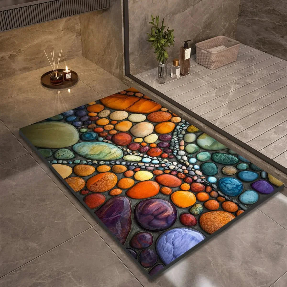 Diatomaceous Earth Bath Mat | Non-Slip Quick-Drying Pebble-Print Mat