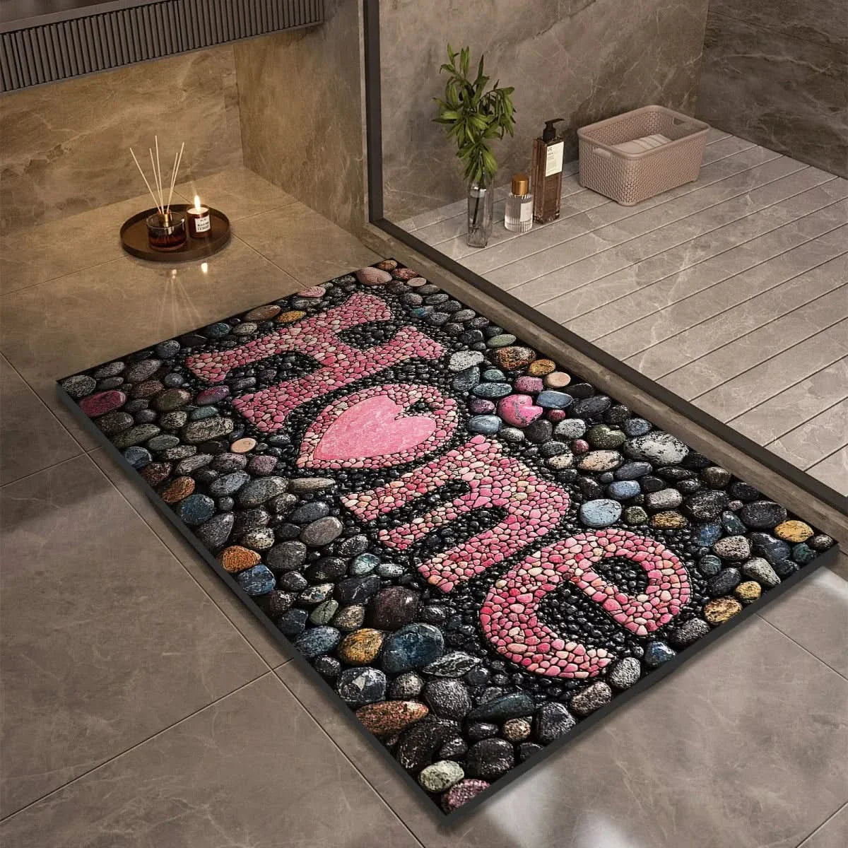 Diatomaceous Earth Bath Mat | Non-Slip Quick-Drying Pebble-Print Mat