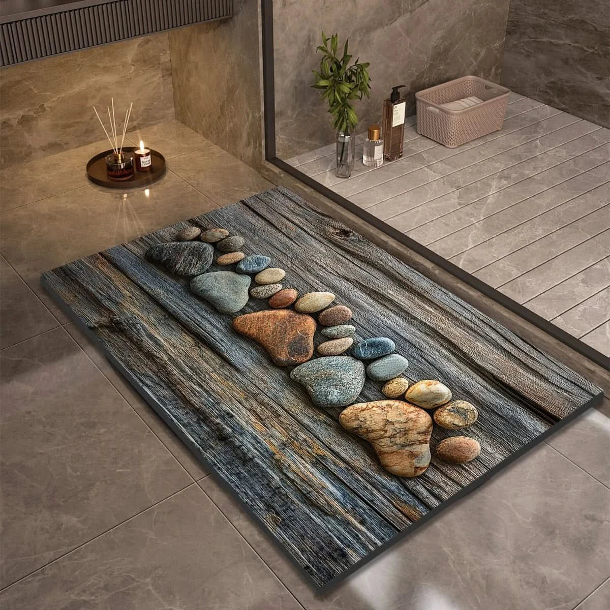 Diatomaceous Earth Bath Mat | Non-Slip Quick-Drying Pebble-Print Mat