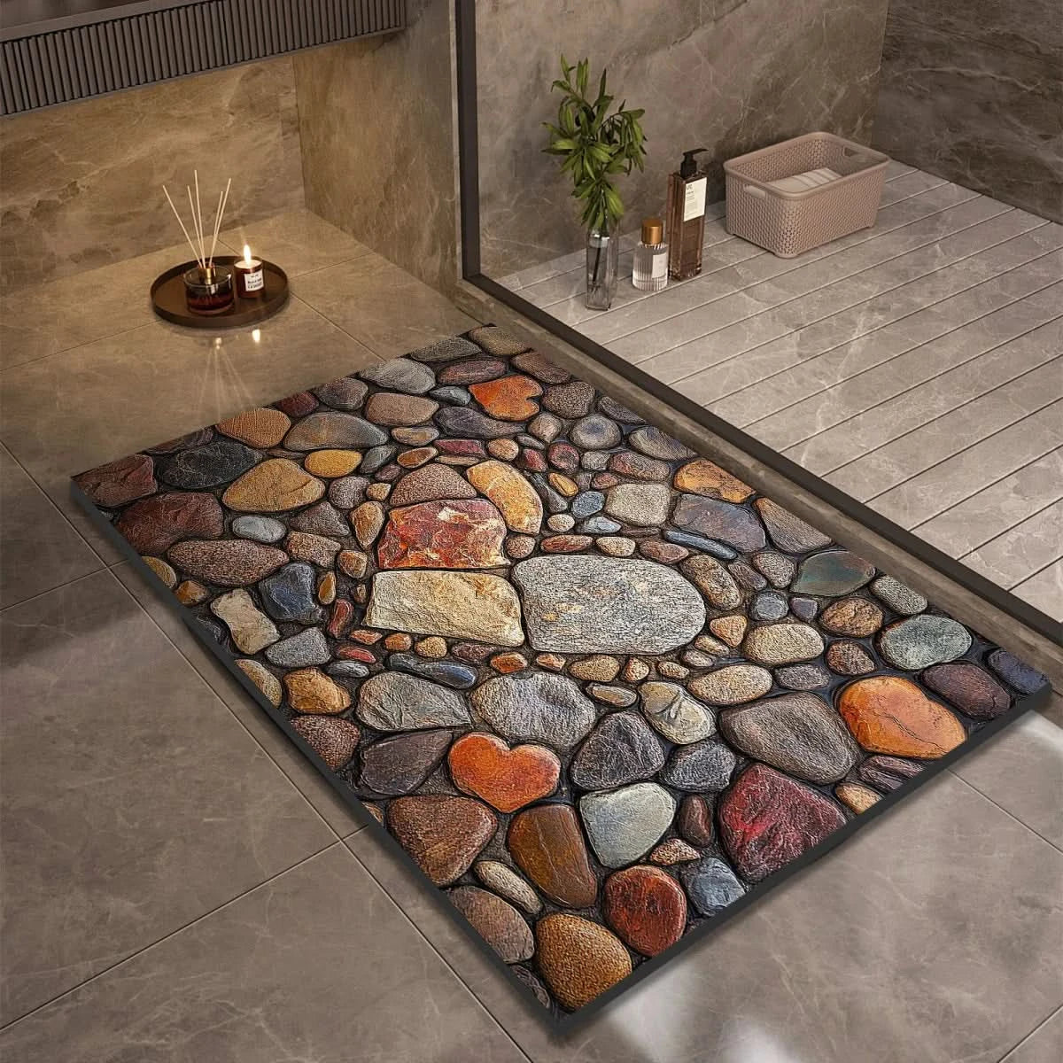 Diatomaceous Earth Bath Mat | Non-Slip Quick-Drying Pebble-Print Mat