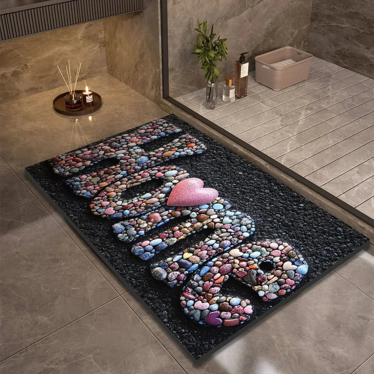 Diatomaceous Earth Bath Mat | Non-Slip Quick-Drying Pebble-Print Mat