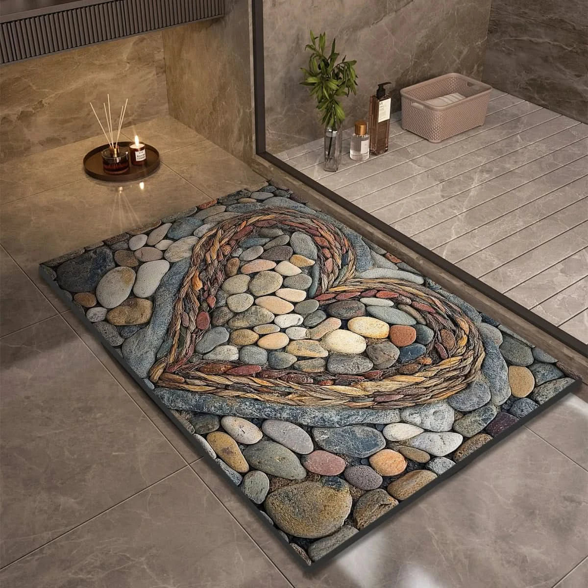 Diatomaceous Earth Bath Mat | Non-Slip Quick-Drying Pebble-Print Mat