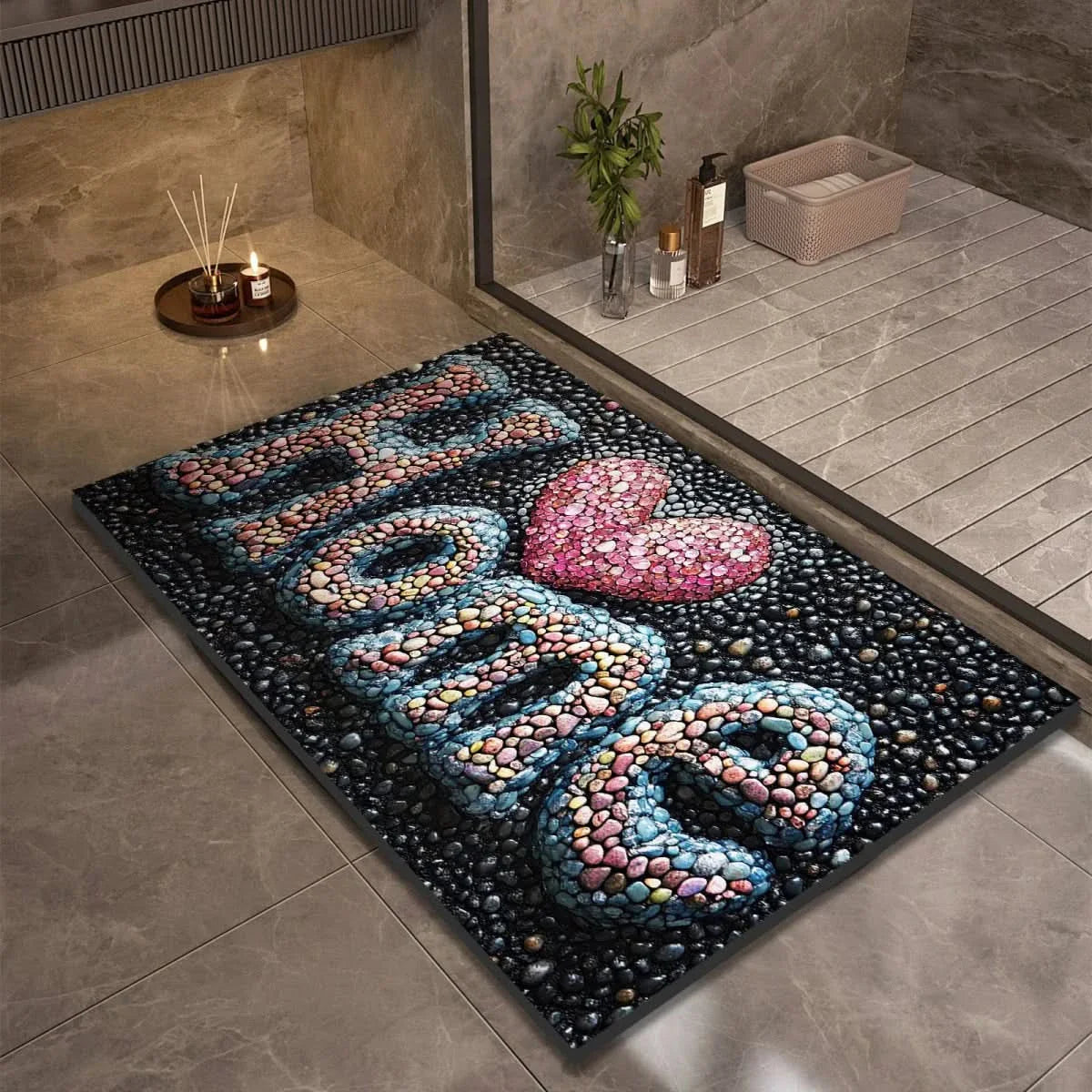 Diatomaceous Earth Bath Mat | Non-Slip Quick-Drying Pebble-Print Mat