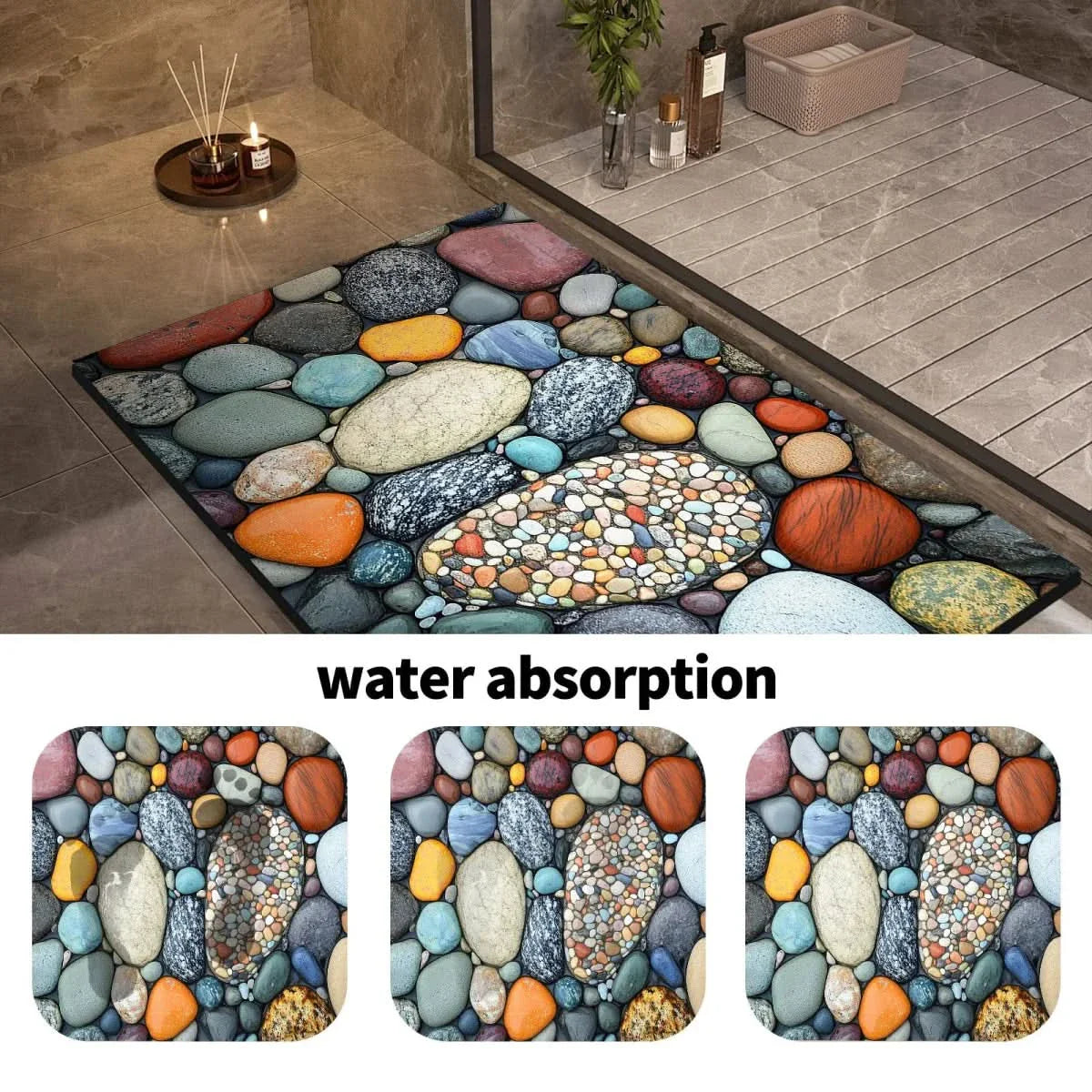Diatomaceous Earth Bath Mat | Non-Slip Quick-Drying Pebble-Print Mat