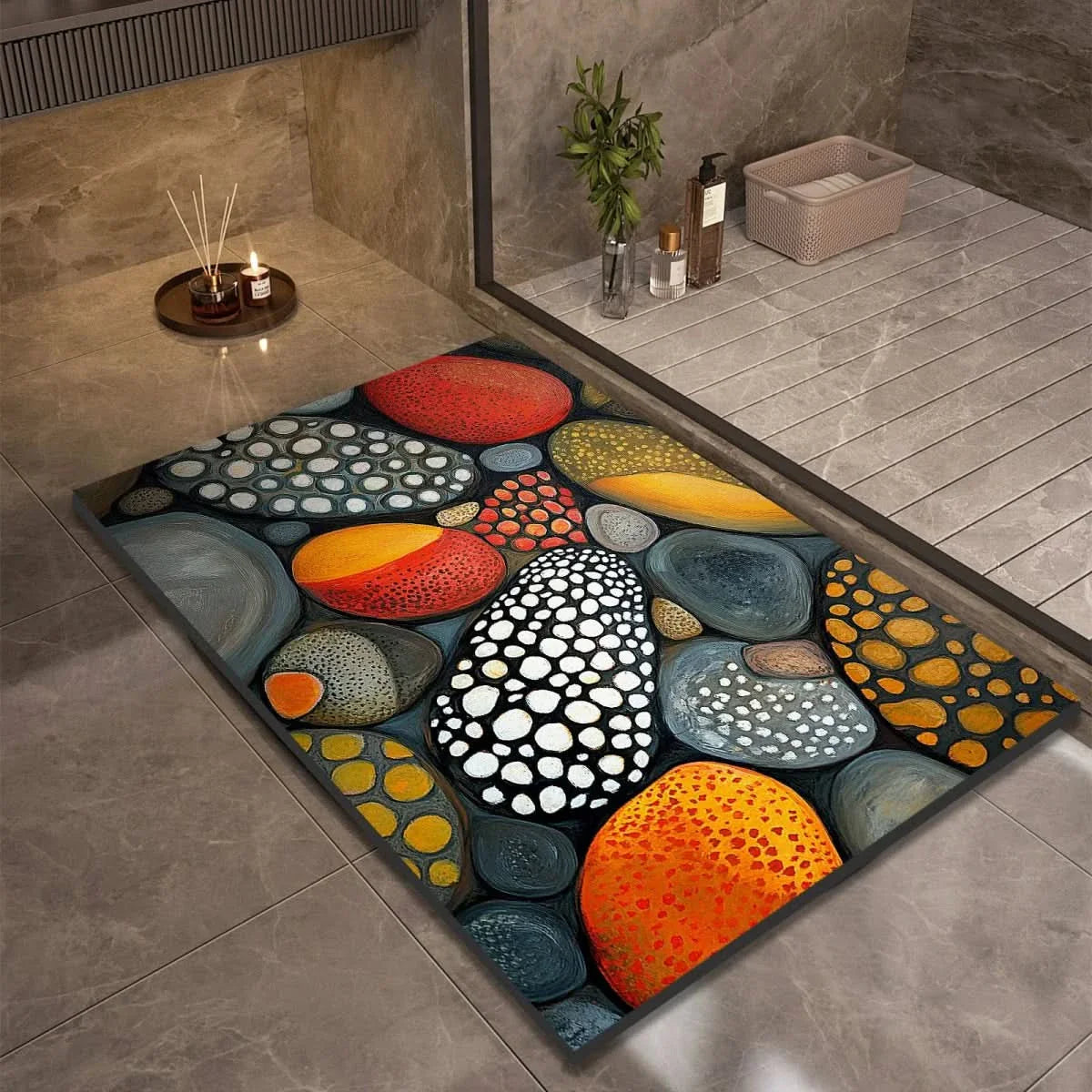 Diatomaceous Earth Bath Mat | Non-Slip Quick-Drying Pebble-Print Mat