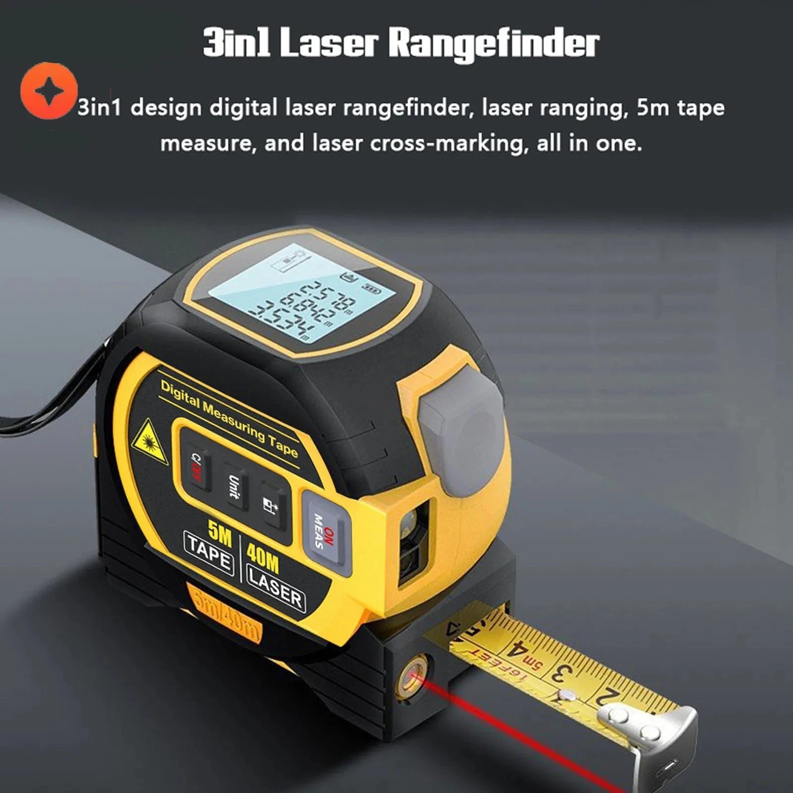 Digital Laser Tape Measure | 3-in-1 Rangefinder