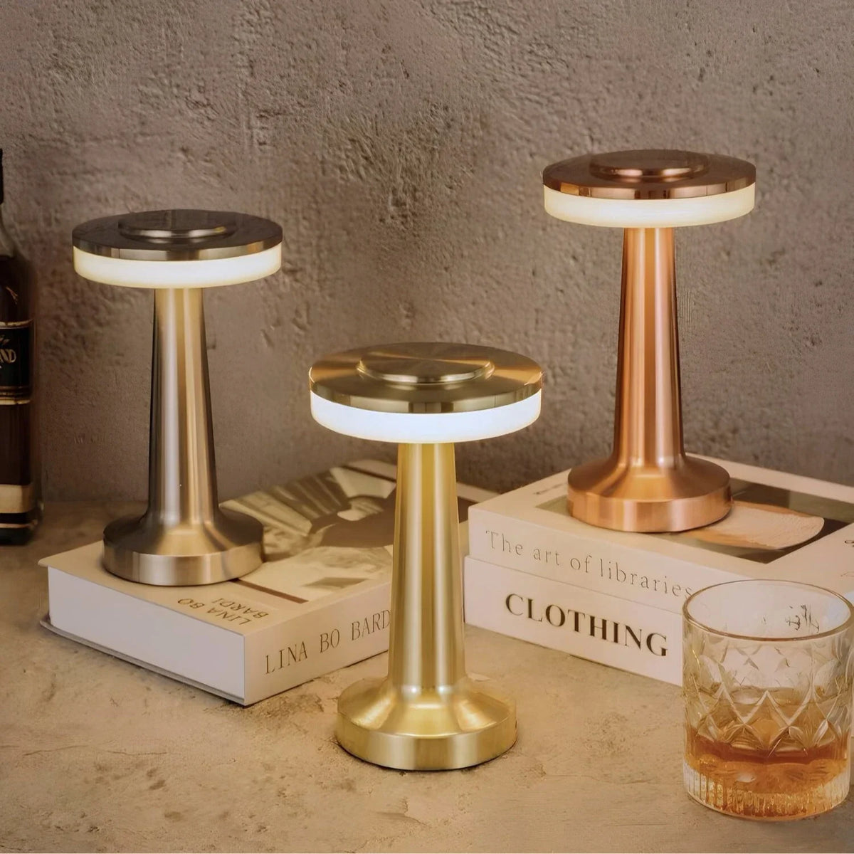 Dimmable Table Lamp Portable Cordless | Gold, Rose Gold, Silver, Black | USB-C Rechargeable LED, 8-12h Battery