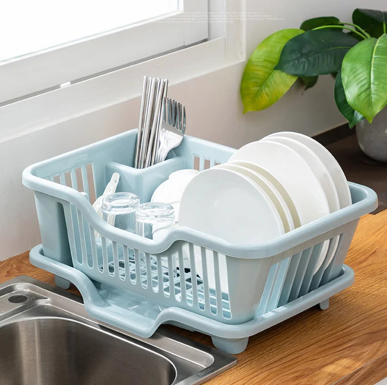 Dish Drying Rack | Slotted Basket, Angled Drain Board