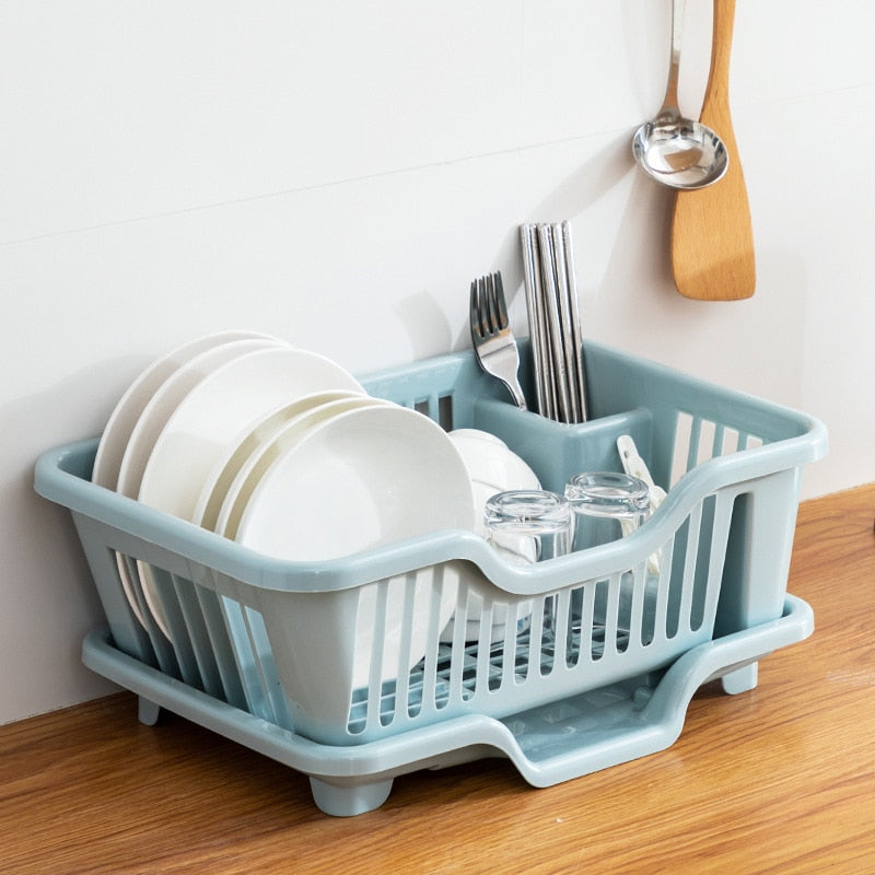 Dish Drying Rack | Slotted Basket, Angled Drain Board