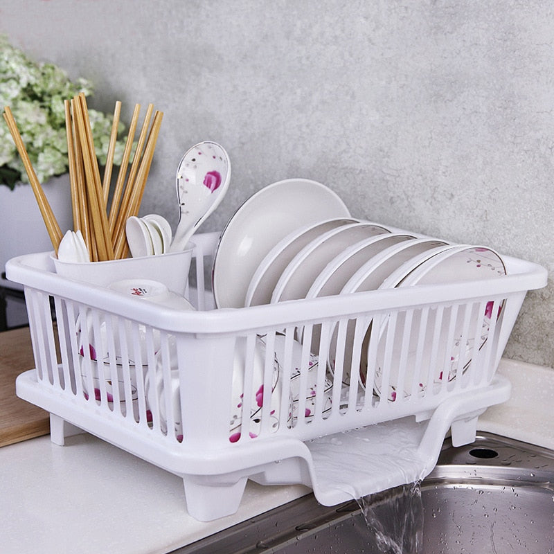 Dish Drying Rack | Slotted Basket, Angled Drain Board