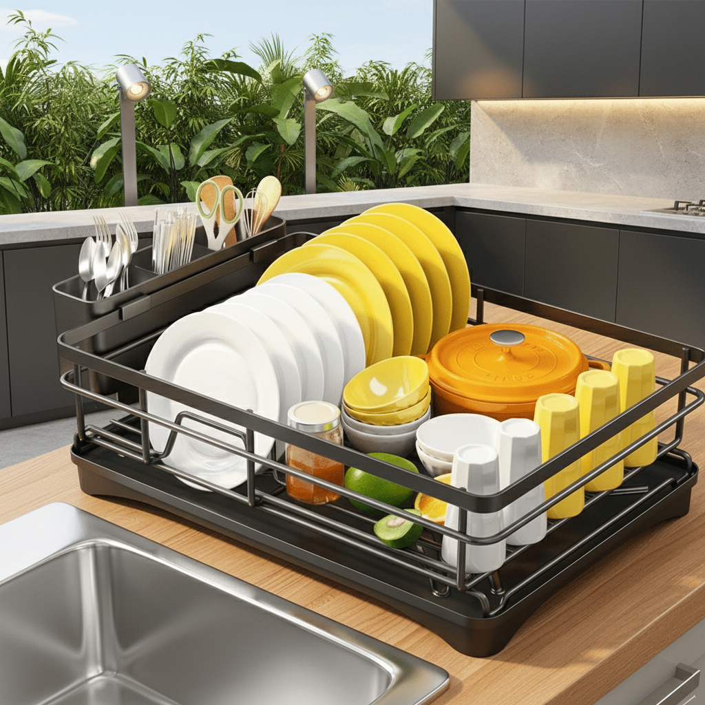 Dish Rack – Modern Design Made of Durable Plastic and Metal for Efficient Drying of Plates and Cutlery in the Kitchen 2