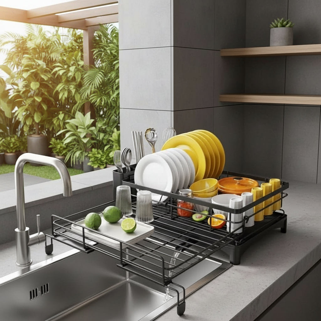Dish Rack – Modern Design Made of Durable Plastic and Metal for Efficient Drying of Plates and Cutlery in the Kitchen 3