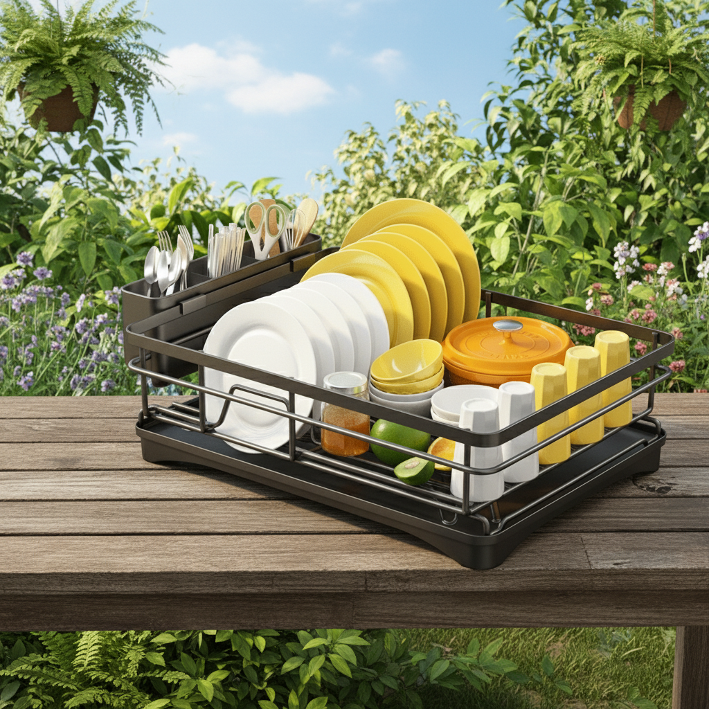 Dish Rack – Modern Design Made of Durable Plastic and Metal for Efficient Drying of Plates and Cutlery in the Kitchen 4