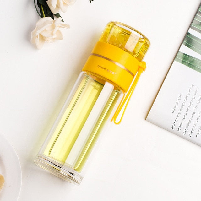 Double Layer Glass Water Bottle | Lift-Out Infuser Basket