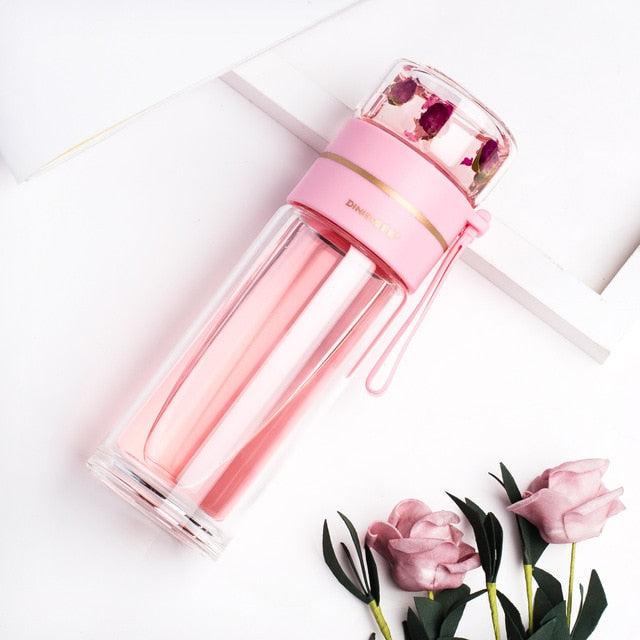 Double Layer Glass Water Bottle | Lift-Out Infuser Basket