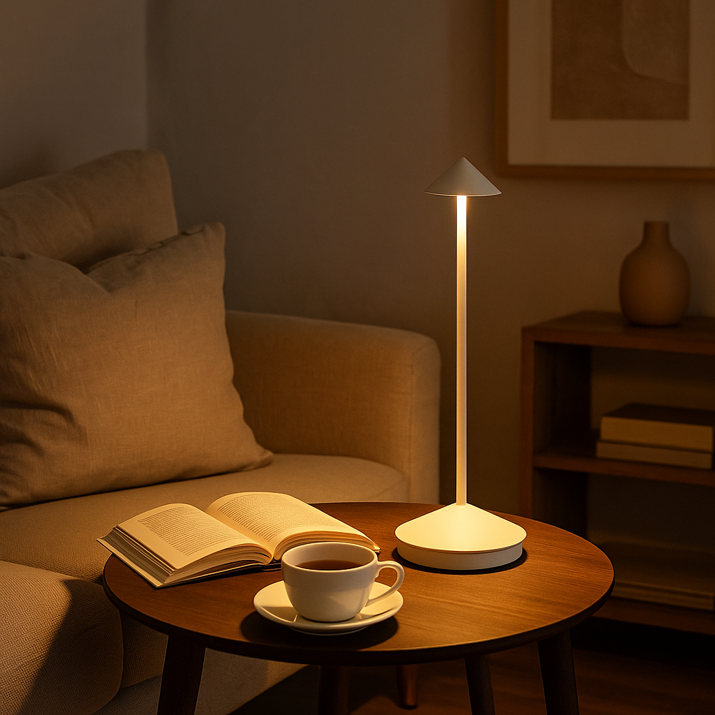Cordless Rechargeable Table Lamp Aluminium 29 cm | Touch Dimmer, 4 Colours | Warm White LED, Indoor and Outdoor Use 1