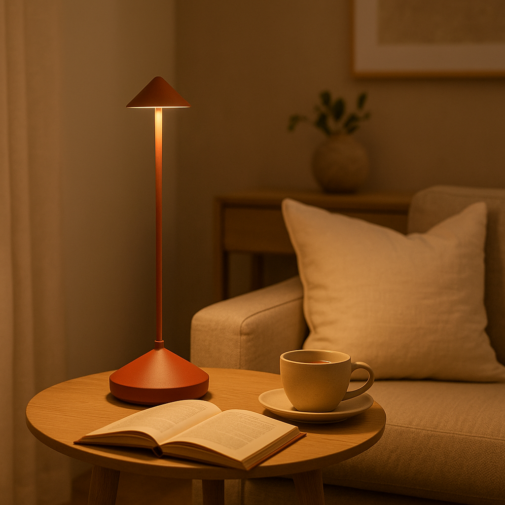 Cordless Rechargeable Table Lamp Aluminium 29 cm | Touch Dimmer, 4 Colours | Warm White LED, Indoor and Outdoor Use 4
