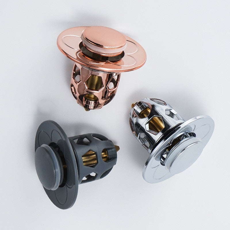Drain Stopper | Push Open Cap, Slotted Hair Catch Basket