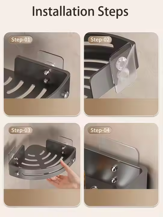 Drill-Free Shower Shelf | Corner Bathroom Storage Organizer
