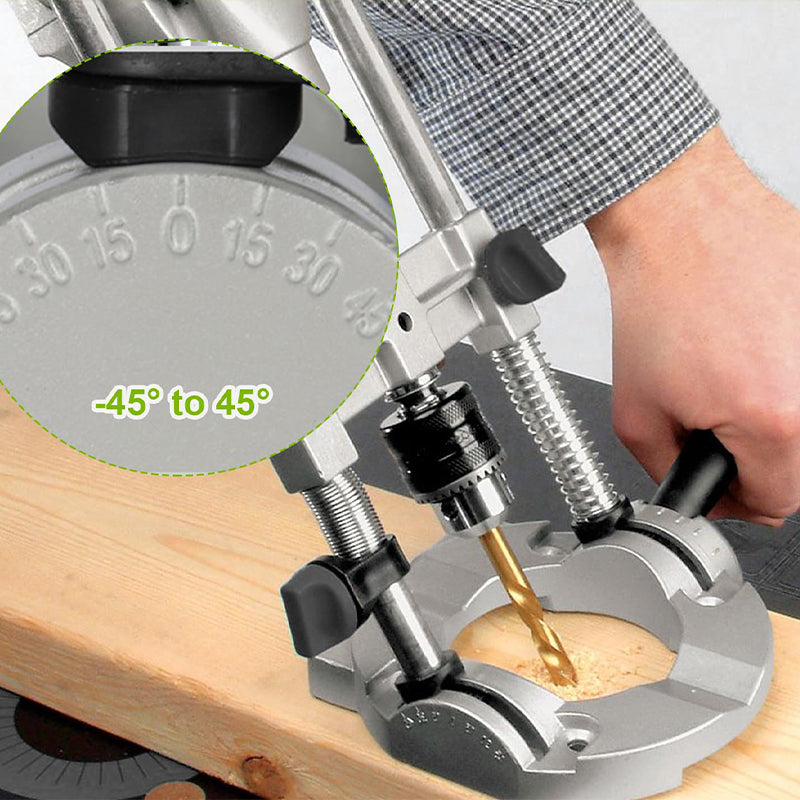 Drill Stand with Aluminium Base | 45-90 Degree Angle Lock | Steel Frame Cuts Vibration for Precise, Clean Holes