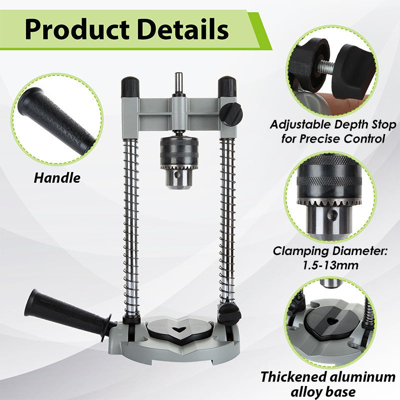 Drill Stand with Aluminium Base | 45-90 Degree Angle Lock | Steel Frame Cuts Vibration for Precise, Clean Holes