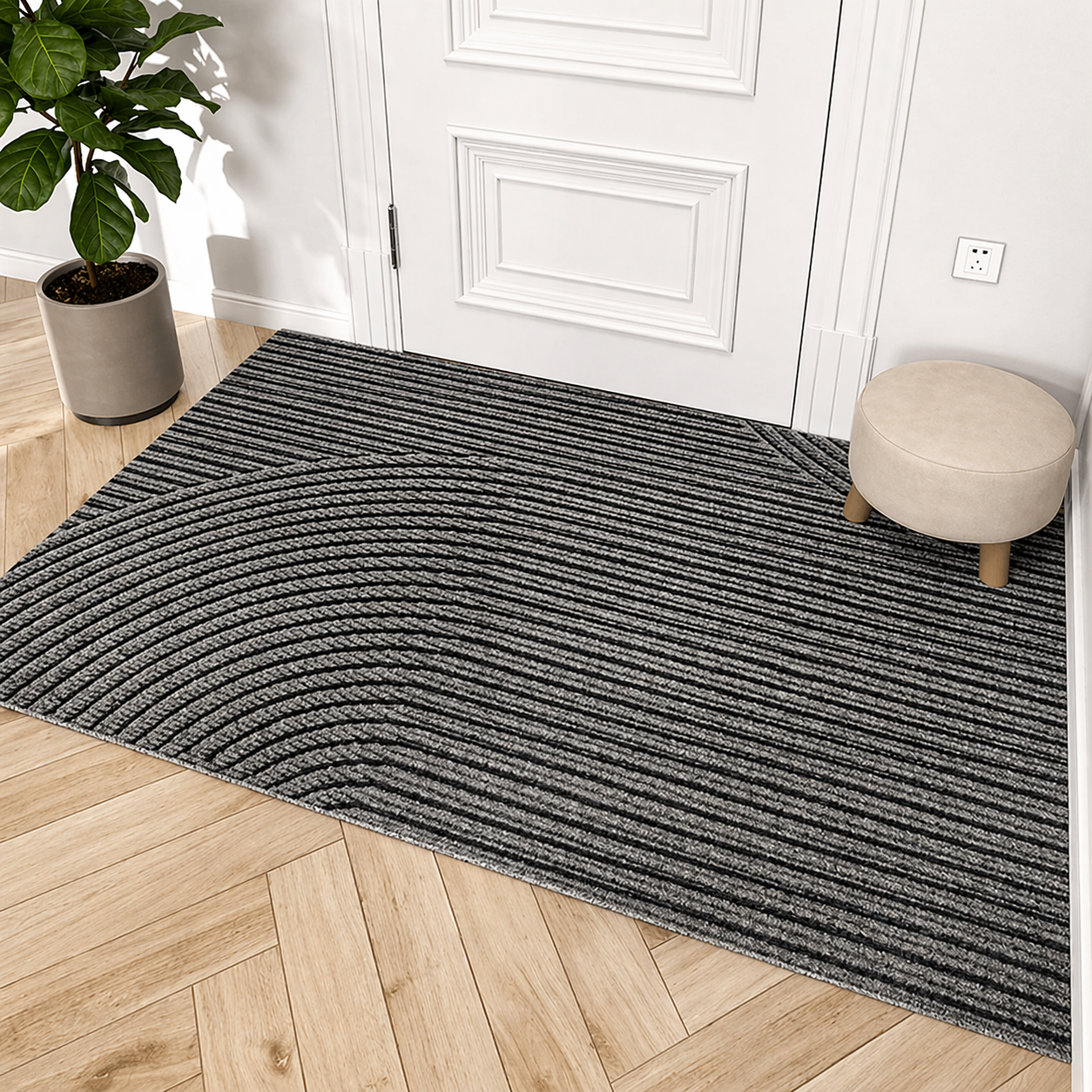 Durable Non-Slip Door Mat | Green Geometric Textured Entry Mat