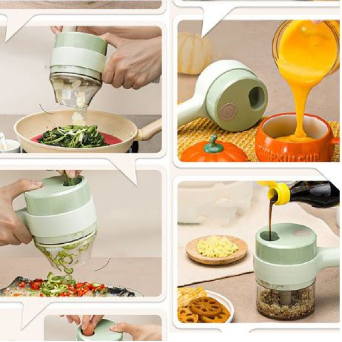 Electric 4-in-1 Food Slicer Grater Peeler | Built-In Cleaning Brush & USB Charging | Self-Cleaning Waterproof Design