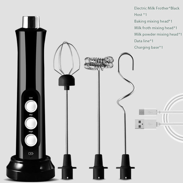 Electric Milk Frother Maker | Three Heads, Charging Base